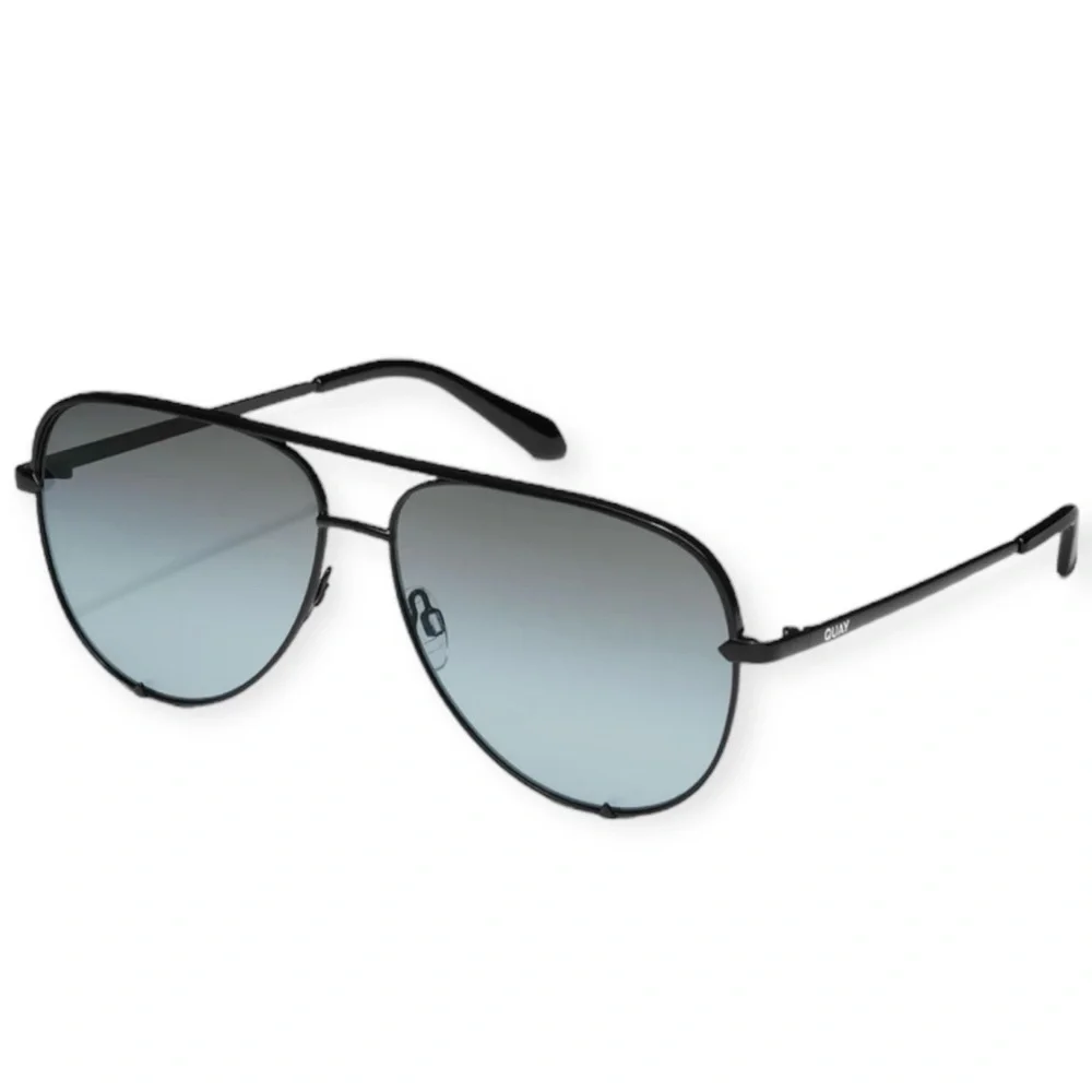 QUAY High Key Sunglasses Black Frame Grey Light Turquoise Fade Lens Extra Large